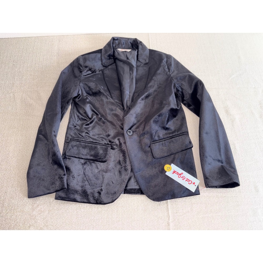Cat & Jack Velvet Blazer Kids Size 8 Black New Formal Single Button Jacket